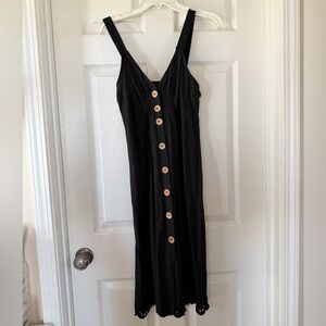 Black Button-Front Women's linen feel Dress